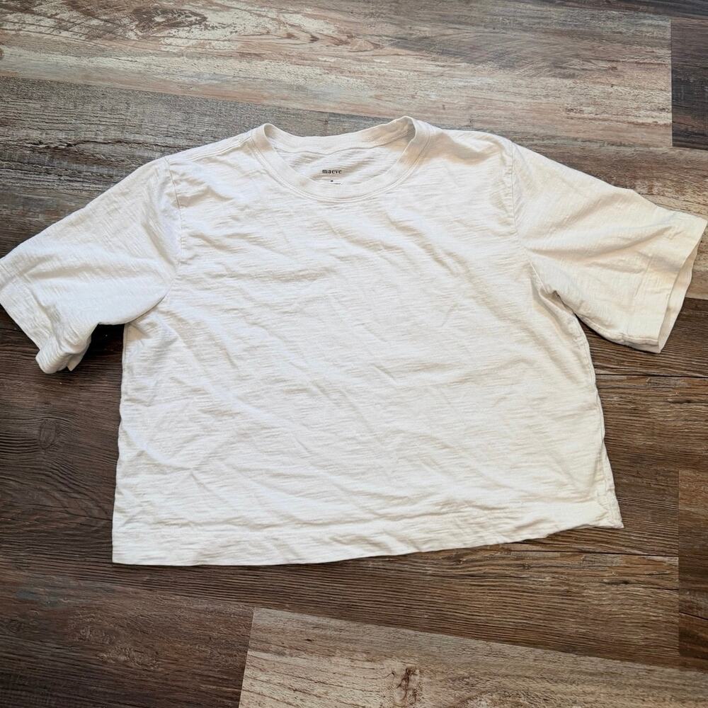 Maeve Anthropologie Women's white cropped Short-Sleeve Boxy T-Shirt sz med GUC